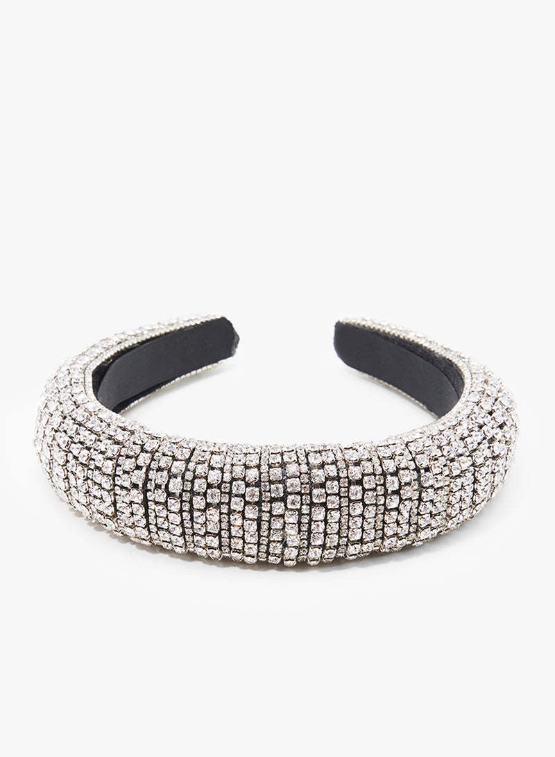 PIECES Silver and Black Embellished Headband Silver/Black One Size - Image 2