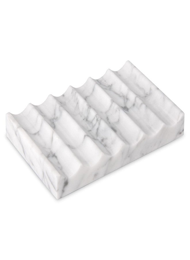 TABHOUKIT Luxury Marble Soap Dish Tray,Rectangle Stone Marble Soap Tray,Self Draining Soap Holder for Bathroom, Kitchen (Carrara White) - Image 1
