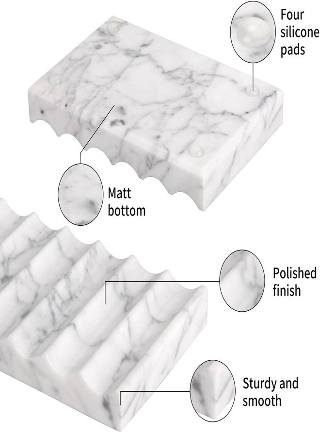 TABHOUKIT Luxury Marble Soap Dish Tray,Rectangle Stone Marble Soap Tray,Self Draining Soap Holder for Bathroom, Kitchen (Carrara White) - Image 3