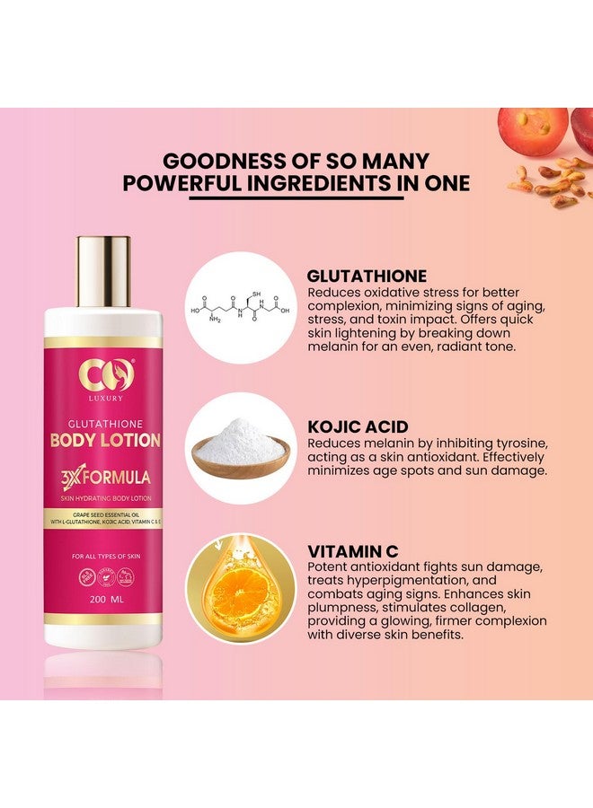 CO LUXURY L-Glutathione Body Lotion With Vitamin C & Kojic Acid | Reduces Dark Spots | Skin brightening Formula | All Skin Types | For Men & Women | 200 ML - Image 3