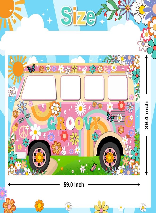 Lecheme Hippie Party Decorations Groovy Bus Banner 60s Daisy Backdrop Face Cutout 60s Photo Props Daisy Photo Background Party Supplies - Image 2