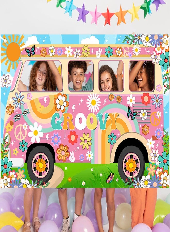 Lecheme Hippie Party Decorations Groovy Bus Banner 60s Daisy Backdrop Face Cutout 60s Photo Props Daisy Photo Background Party Supplies - Image 4