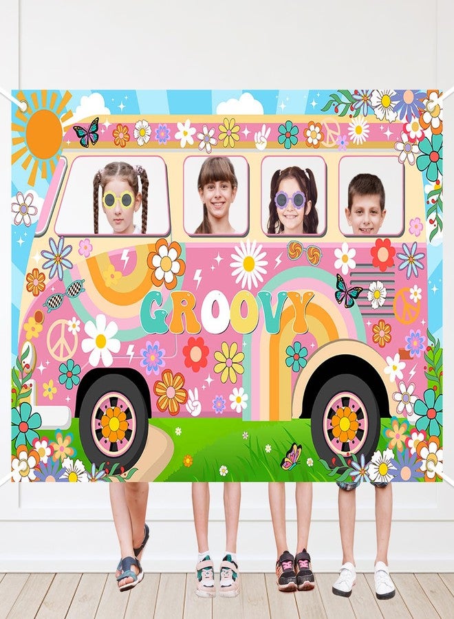 Lecheme Hippie Party Decorations Groovy Bus Banner 60s Daisy Backdrop Face Cutout 60s Photo Props Daisy Photo Background Party Supplies - Image 3