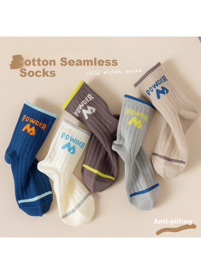 Yuzhaolin 5 Pairs Of Children's Socks, Boys' Spring And Summer Mid-calf Socks, For Older Children, Teenagers, Students, Odor-resistant Cotton Socks, Sports Socks - Image 1