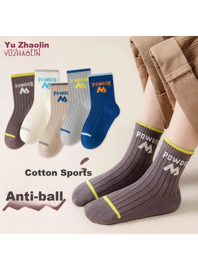Yuzhaolin 5 Pairs Of Children's Socks, Boys' Spring And Summer Mid-calf Socks, For Older Children, Teenagers, Students, Odor-resistant Cotton Socks, Sports Socks - Image 2
