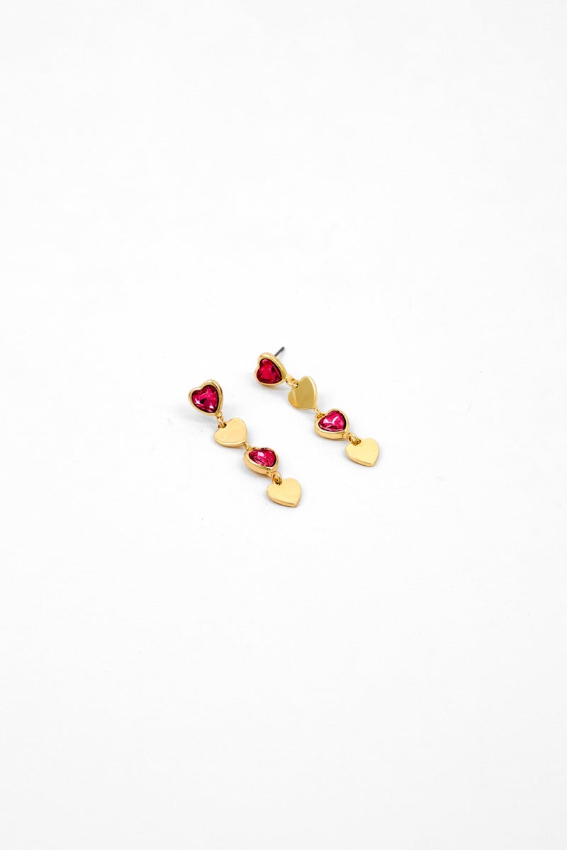 Caracol Women Heart Tear Earrings, Gold/Fuchsia  - Image 1