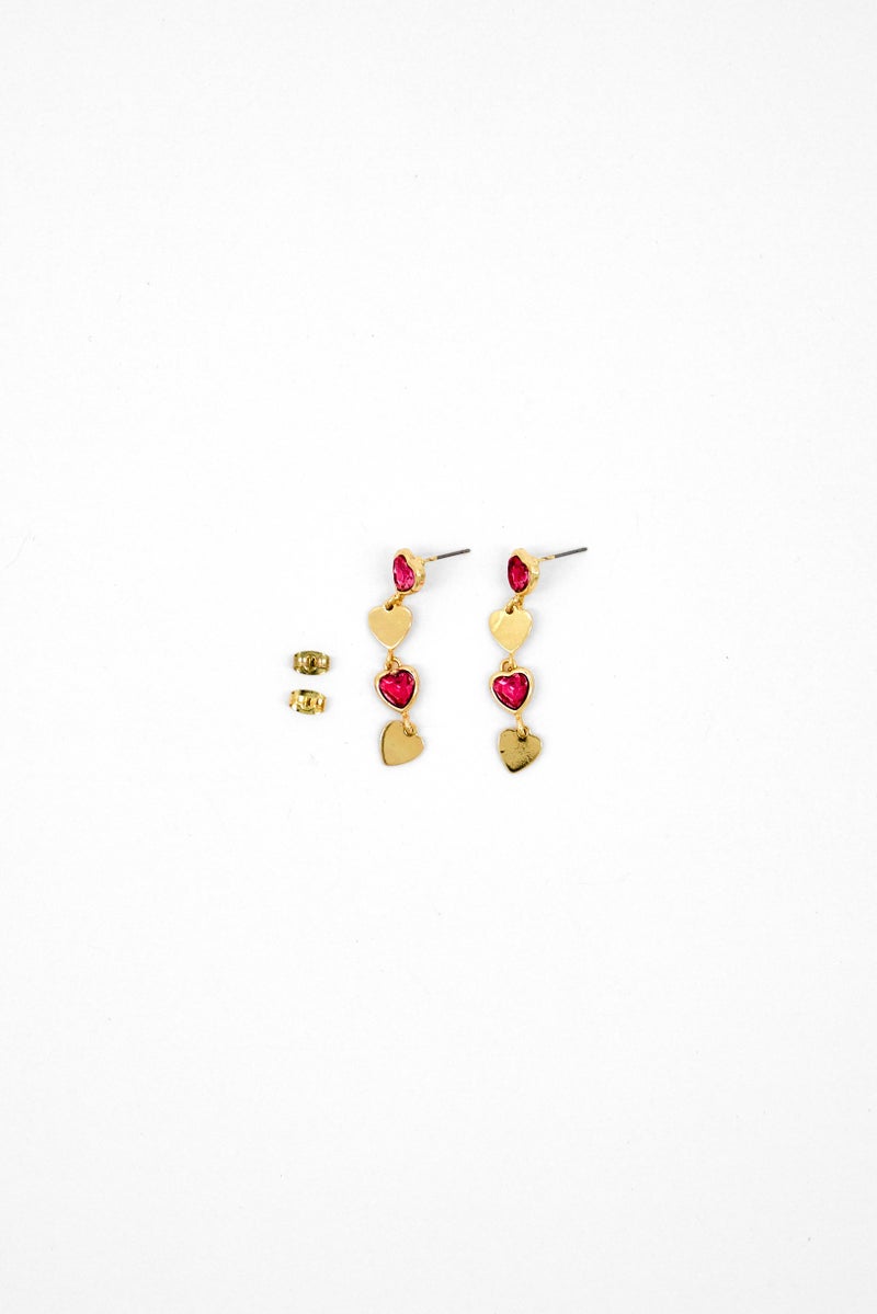 Caracol Women Heart Tear Earrings, Gold/Fuchsia  - Image 3