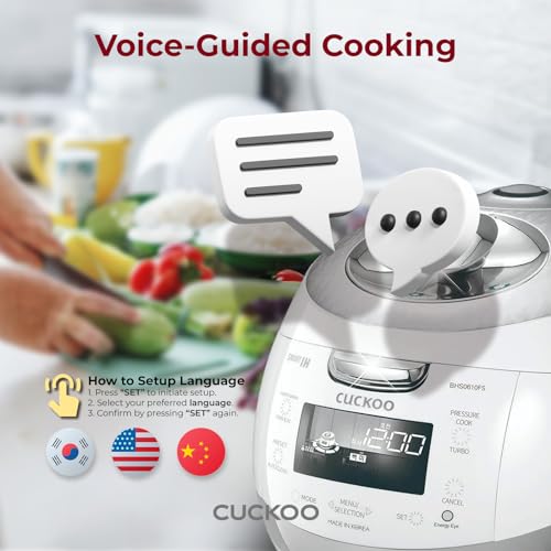 CUCKOO High Pressure Rice Cooker 6-Cup Uncooked / 12-Cup Cooked with Induction Heating Technology, Versatile Rice Maker with 16 Menu Options and Steam Plate, Voice Guide, White (CRP-BHSS0609F) - Image 4