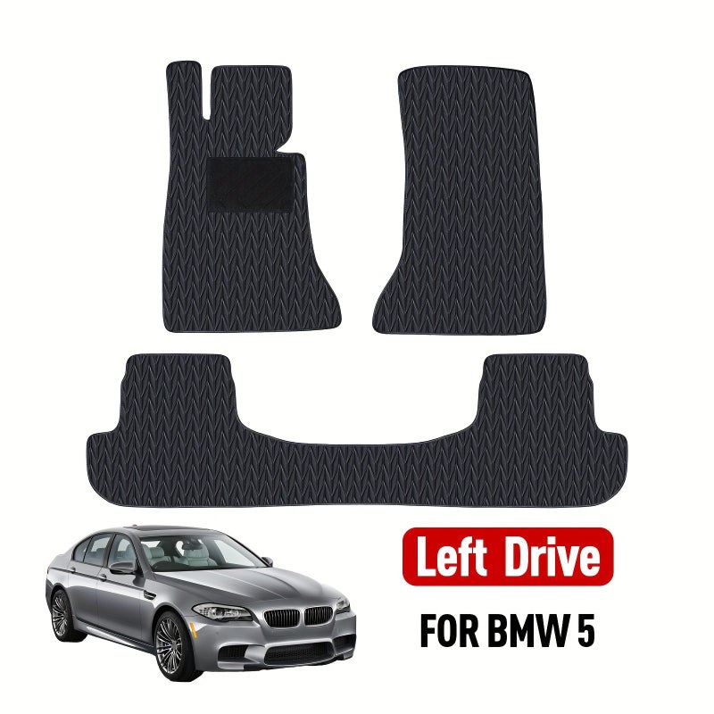 سجادات أرضية للسيارة مناسبة لـ BMW الفئة الخامسة F10 من 2010 إلى 2016، أسود كامل، ثقيلة الوزن، عديمة الرائحة، حماية في جميع الأحوال الجوية، حصائر تبطين أوتوماتيكية. - Image 1