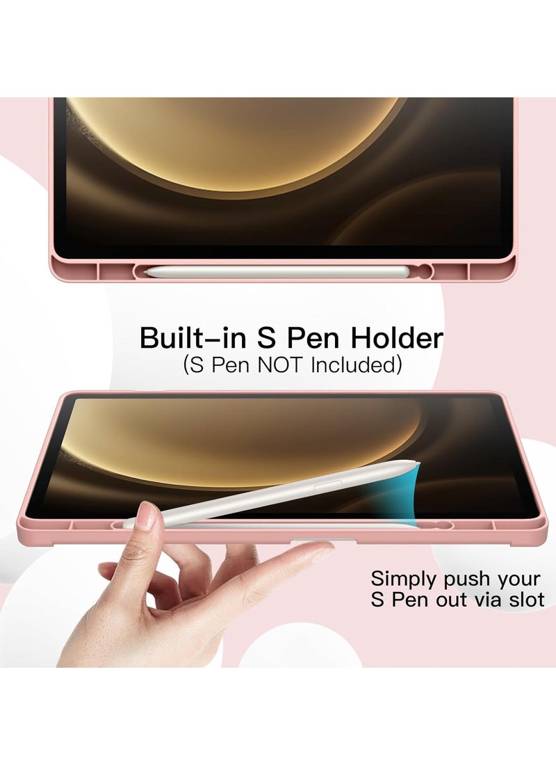 ELTRAZONE Samsung Galaxy Tab S10 Plus / Tab S9 Plus 12.4-Inch – Soft TPU Tri-Fold Stand Protective Cover Case with S Pen Holder, S Pen Charging Support, Auto Wake/Sleep (PINK) - Image 3