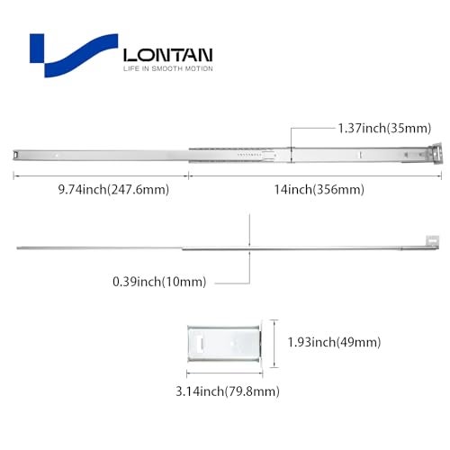 LONTAN 1 Pcs Center Mount Drawer Slides Bottom Mount for Cabinet and Dresser 14 Inch Heavy Duty Drawer Rails 9.74" Extension Glide Track - Image 2