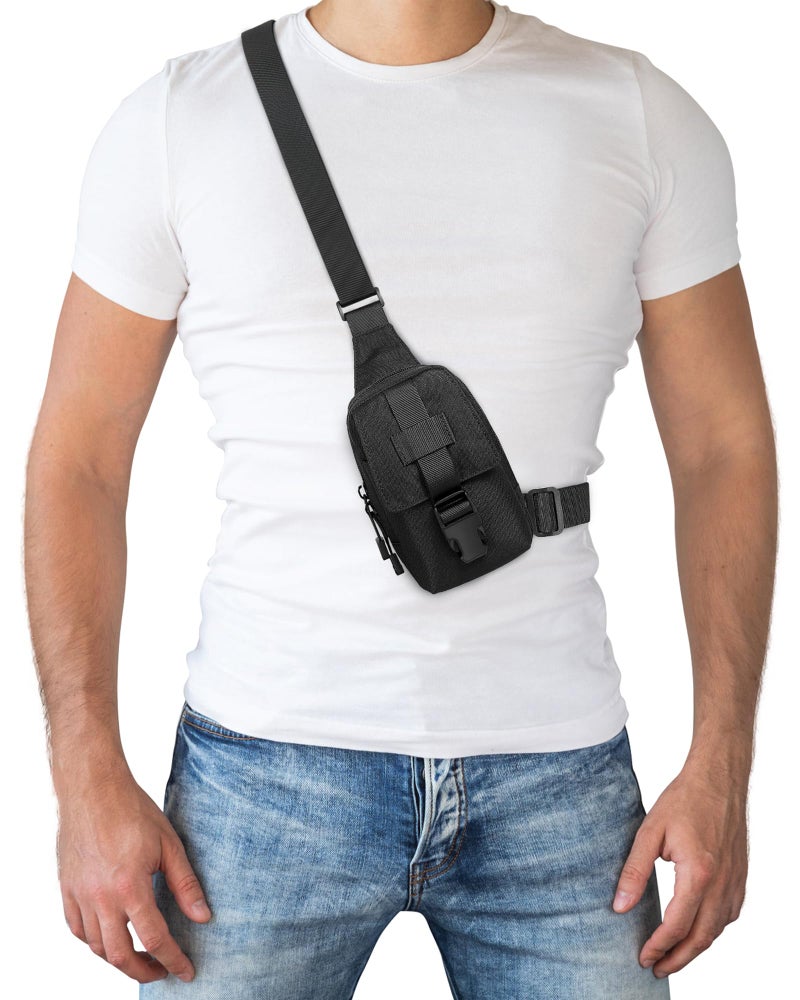 Peicees Small Sling Bag for Men, Tactical Inspired Waterproof Utility EDC Mini Crossbody Chest Bag for Travel Work Sport, Canvas Black - Image 2