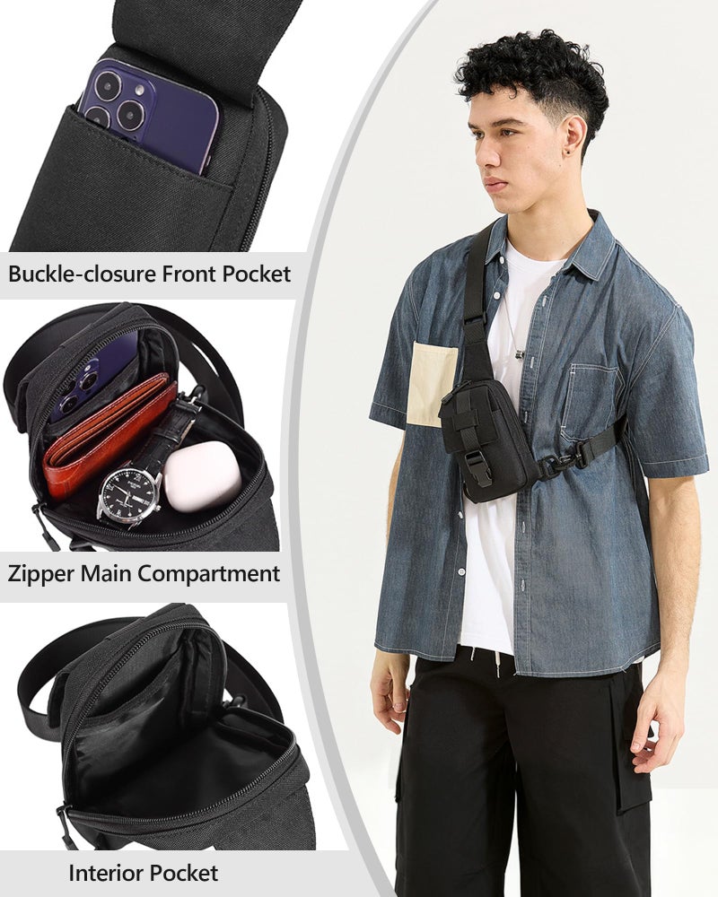 Peicees Small Sling Bag for Men, Tactical Inspired Waterproof Utility EDC Mini Crossbody Chest Bag for Travel Work Sport, Canvas Black - Image 4