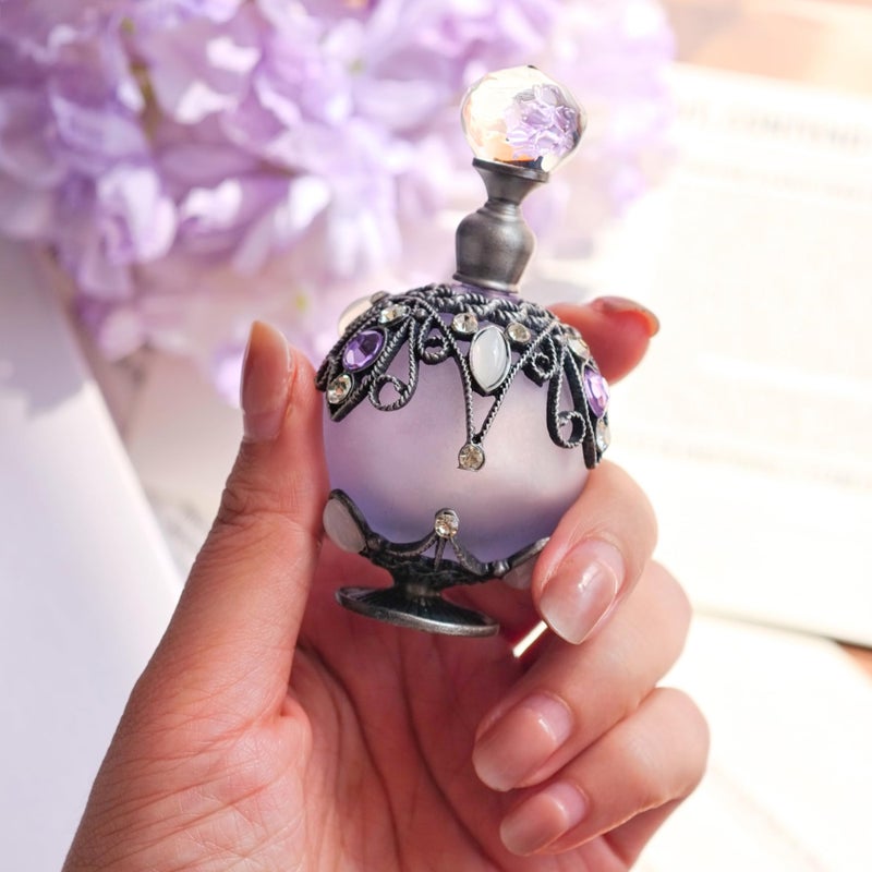 Sevenbees Vintage Perfume Bottle Refillable Empty Purple Perfume Bottles With Hollow-Out Diamond-Embellished Pattern  Suitable For Refilling  Travel-Sized Valentine Decor Gifts - Image 2