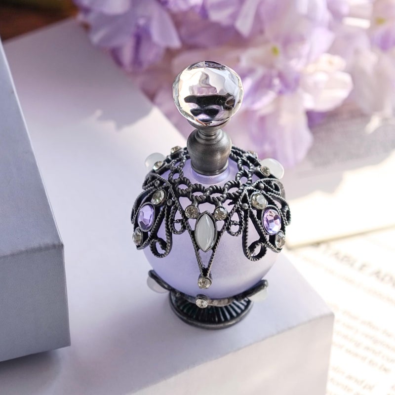 Sevenbees Vintage Perfume Bottle Refillable Empty Purple Perfume Bottles With Hollow-Out Diamond-Embellished Pattern  Suitable For Refilling  Travel-Sized Valentine Decor Gifts - Image 3