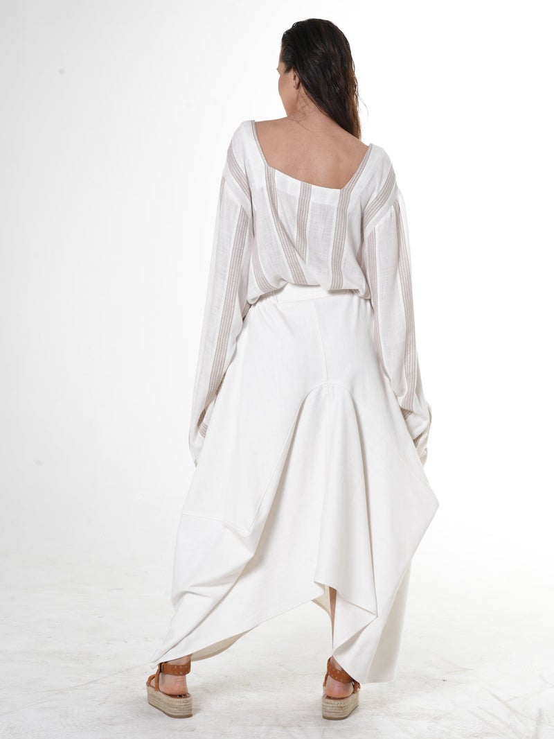 Metamorphoza Asymmetrical Long Denim Skirt In White - Image 4