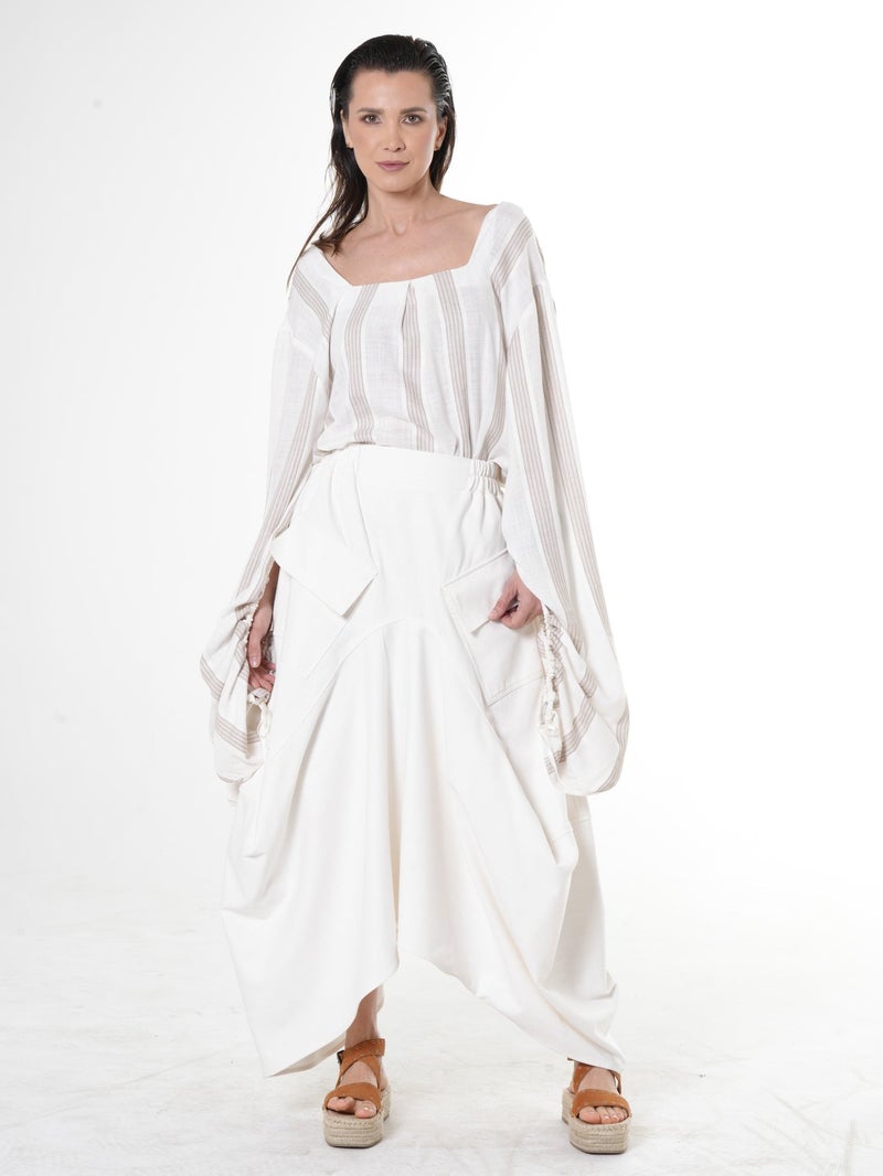 Metamorphoza Asymmetrical Long Denim Skirt In White - Image 1