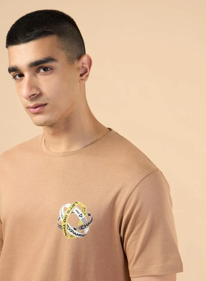 Cult Men Brown Graphic Print Short Sleeve T-Shirt