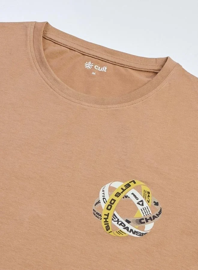 Cult Men Brown Graphic Print Short Sleeve T-Shirt