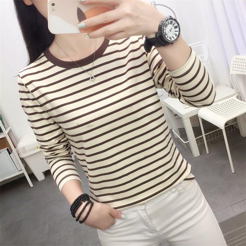 Outer Wearing Long-Sleeved T-Shirt Women'S Loose Plus Size Autumn Clothes Base Shirt Middle-Aged Mother'S Early Autumn Striped Top - Image 3