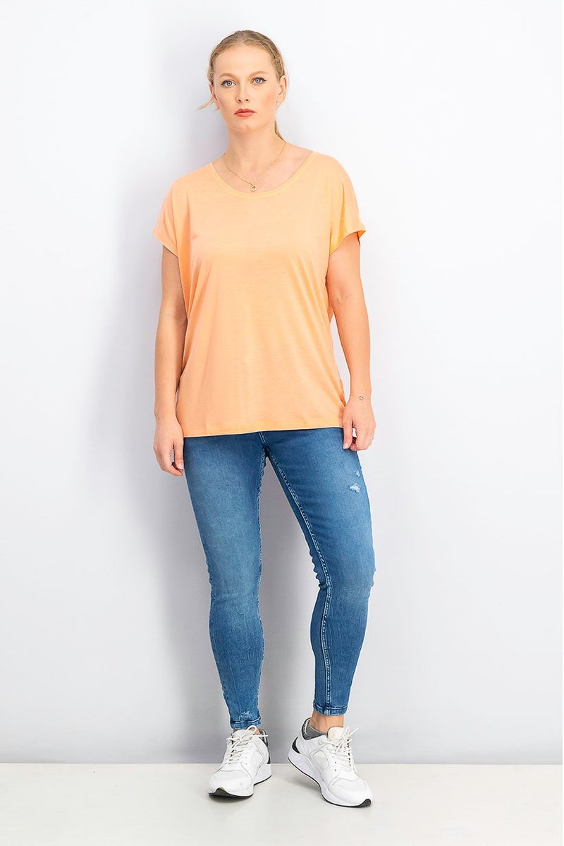 Tchibo بلوزات نسائية بأكمام قصيرة وياقة دائرية، برتقالي - Image 3