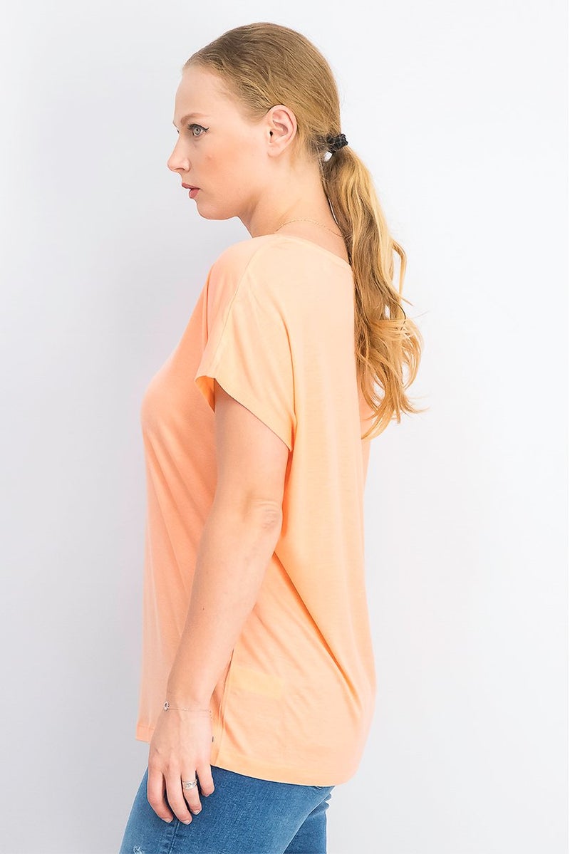 Tchibo بلوزات نسائية بأكمام قصيرة وياقة دائرية، برتقالي - Image 4