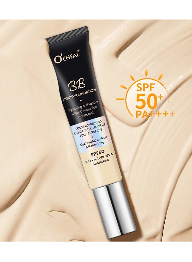OCHEAL BB Liquid Foundation Color Correcting Long Lasting Maseup Full Coverage Lightweight, Flowlesss&Moisturizing Instant Age Rewind Perfector BB Cream Sunscreen SPF50(01#Ivory) - Image 2