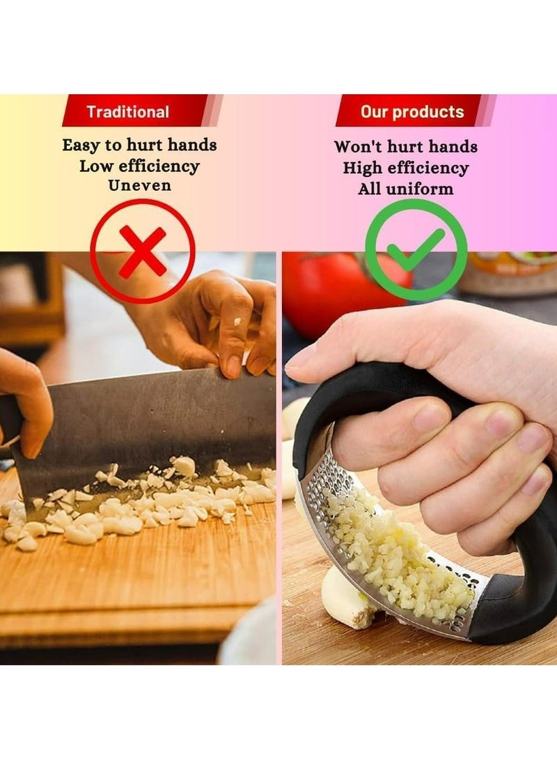 عصارة الثوم من الفولاذ المقاوم للصدأ، كسارة الثوم اليدوية، أداة مفيدة للمطبخ  - Image 4