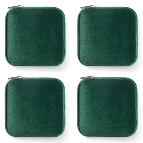 ZPROW Plush Velvet Travel Jewelry Case, Travel Jewelry Organizer, Jewelry Travel Case, Travel Jewelry Box, Small Jewelry Case, Jewelry Travel Box, Earring Organizer with Mirror - Emerald Green 4packs - Image 1