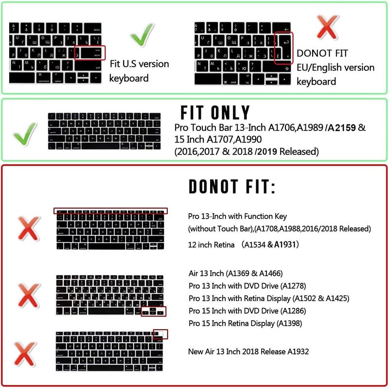 WYGCH Thai Language Keyboard Cover Skin for MacBook Pro 13 15 inch 2019 2018 2017 and 2016 with Touch Bar and Touch ID Model: A2159 A1989 A1706/A1990 A1707, USA Version - Image 2