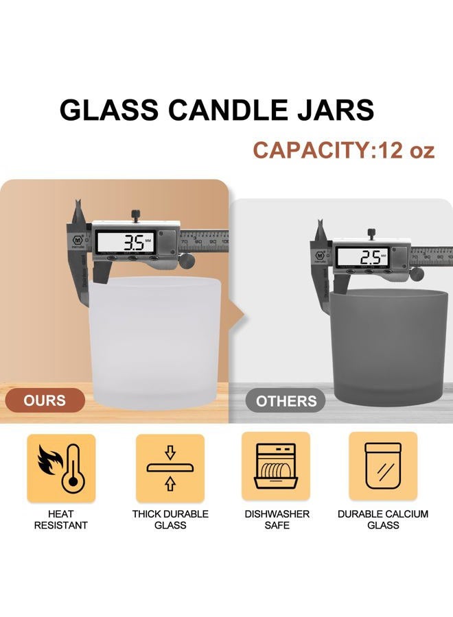 SHOWIN 12 OZ Thick Candle Jars for Making Candles 6 Pcs, Empty Jars with Wood Lids for Spice Jars, Sample Container, Frosted White - Image 3