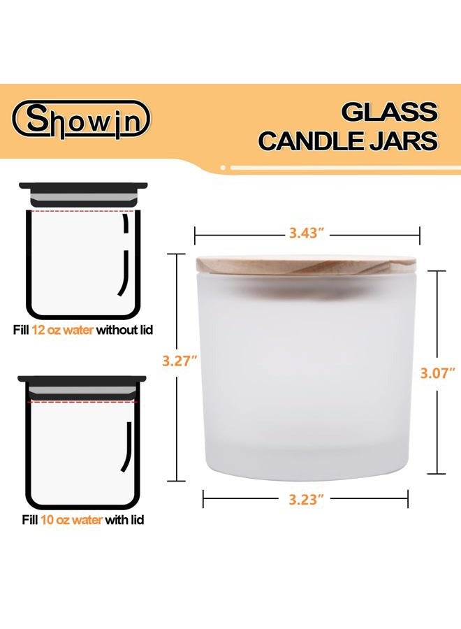 SHOWIN 12 OZ Thick Candle Jars for Making Candles 6 Pcs, Empty Jars with Wood Lids for Spice Jars, Sample Container, Frosted White - Image 4