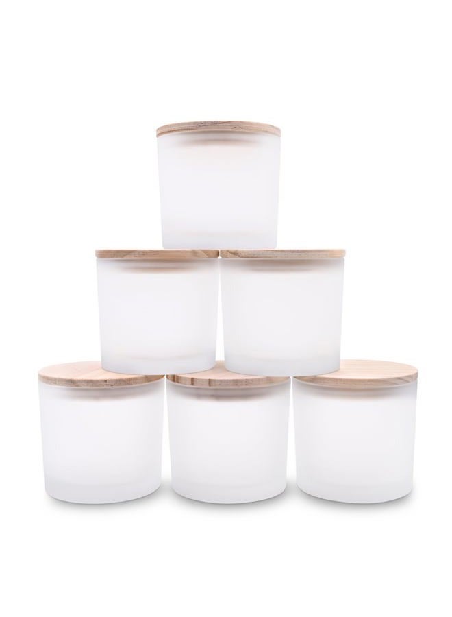 SHOWIN 12 OZ Thick Candle Jars for Making Candles 6 Pcs, Empty Jars with Wood Lids for Spice Jars, Sample Container, Frosted White - Image 1