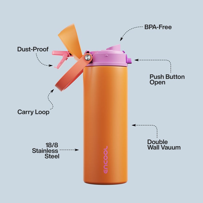 ENCOOL Insulated Water Bottle with Straw - Encool Stainless Steel Water Bottle with Push Button Lid, Leak-Proof & BPA-Free, Keeps Cold for 24 Hours for Sports, Travel, Gym (24 oz, Tiger Eye) - Image 4