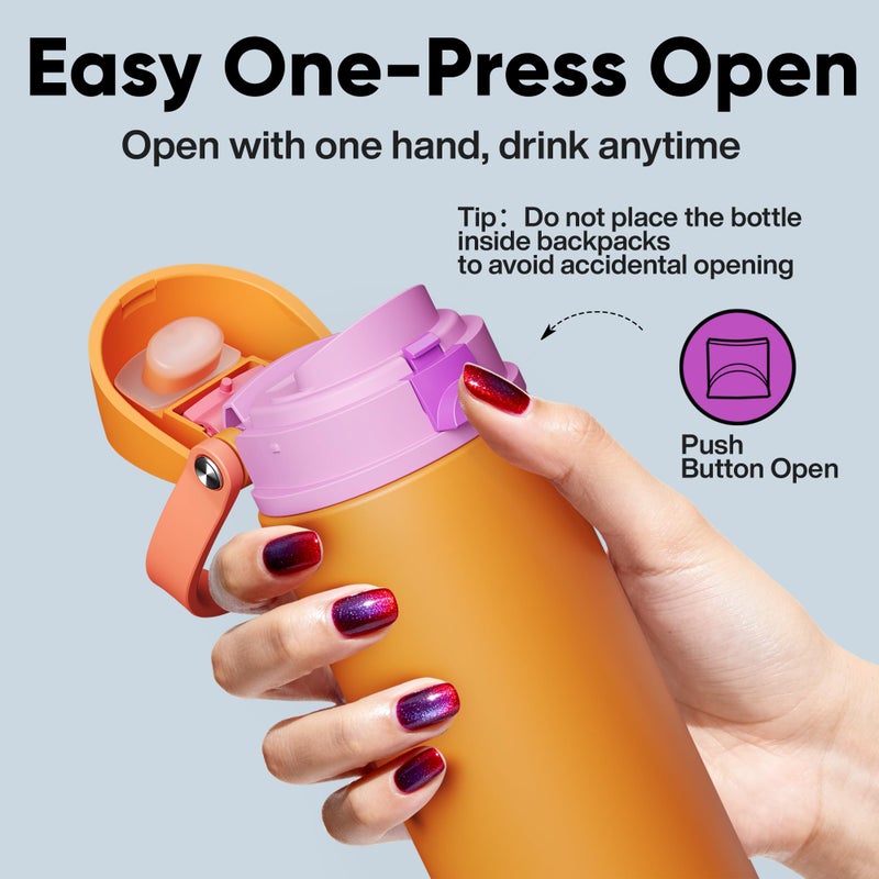 ENCOOL Insulated Water Bottle with Straw - Encool Stainless Steel Water Bottle with Push Button Lid, Leak-Proof & BPA-Free, Keeps Cold for 24 Hours for Sports, Travel, Gym (24 oz, Tiger Eye) - Image 5
