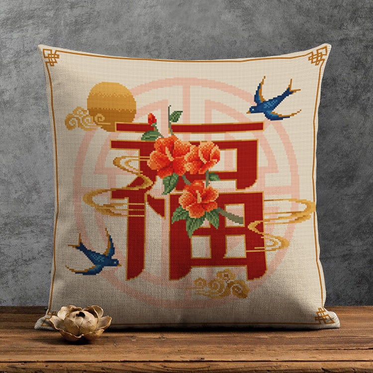 Cross-Stitch Pillow Three-Sided Open Pillowcase Manufacturer Douyin Kuaishou Xiaohongshu Dropshipping Line Embroidery - Image 2