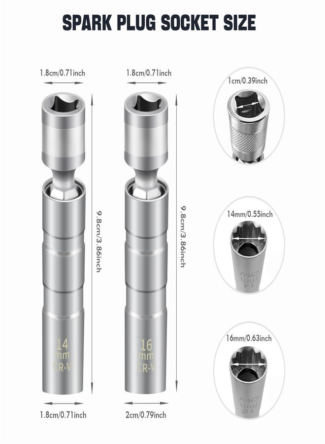 FLATRI 14mm&16mm Spark Plug Socket, 5/8 Spark Plug Socket Swivel for Maximum Flexibility, Thin Wall 12 Point Spark Plug Socket Set with Magnetic Design for Most Car Models - Image 2