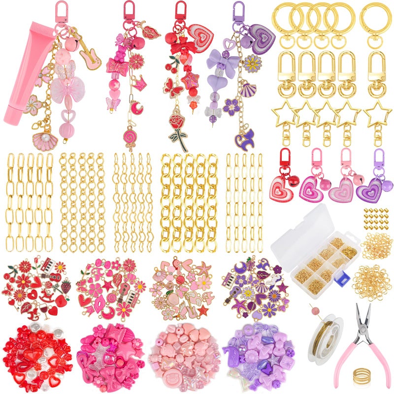 Ecoofor 458 Pcs Keychain Making Kit â€” Includes 19 Keychain Clips, 25 Extender Chains, 80 Charms, Beading Accessories, Jewelry Pliers â€” DIY Bag Charms & Jewelry Craft Kit Supplies - Image 1