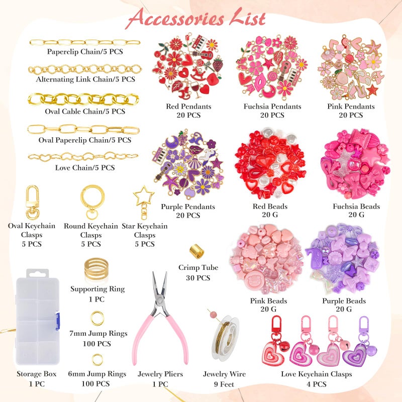 Ecoofor 458 Pcs Keychain Making Kit â€” Includes 19 Keychain Clips, 25 Extender Chains, 80 Charms, Beading Accessories, Jewelry Pliers â€” DIY Bag Charms & Jewelry Craft Kit Supplies - Image 3