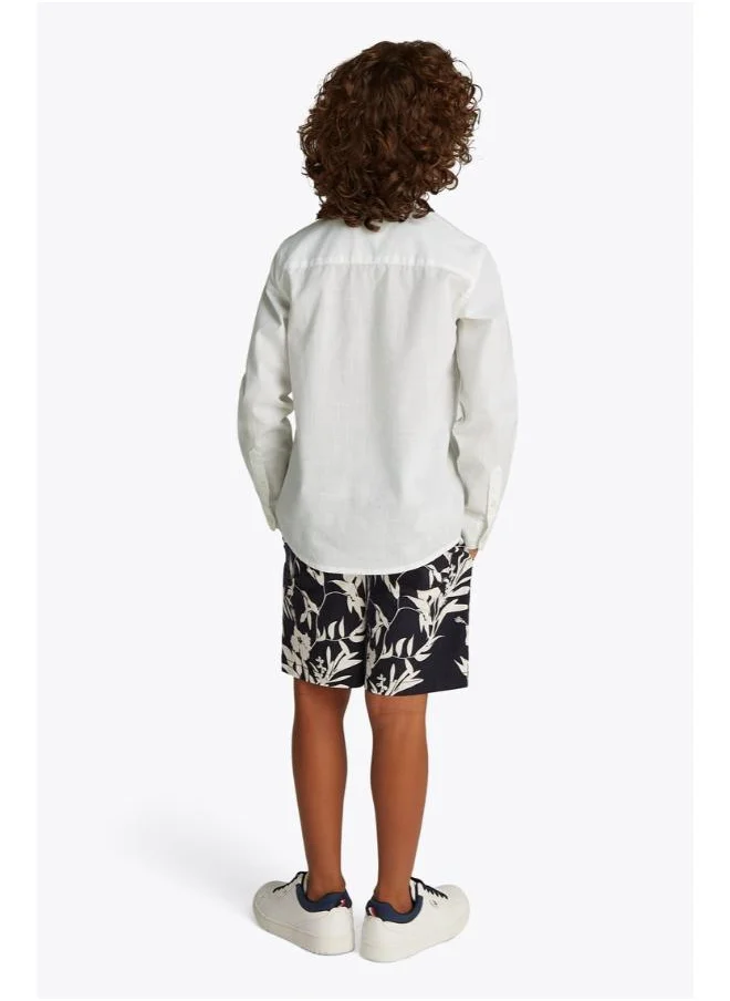 تومي هيلفيغر Kids Linen Blend Relaxed Long Sleeve Shirt