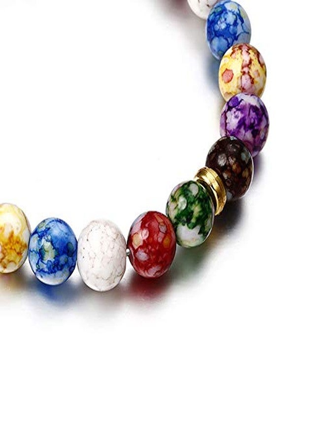 FORUBUS 7 Chakra Lava Rock Strand Bracelet - 8mm Natural Stone Chakra Beaded Stretch Bracelet for Aromatherapy Essential Oil Diffuser Jewelry (Colorful) - Image 2