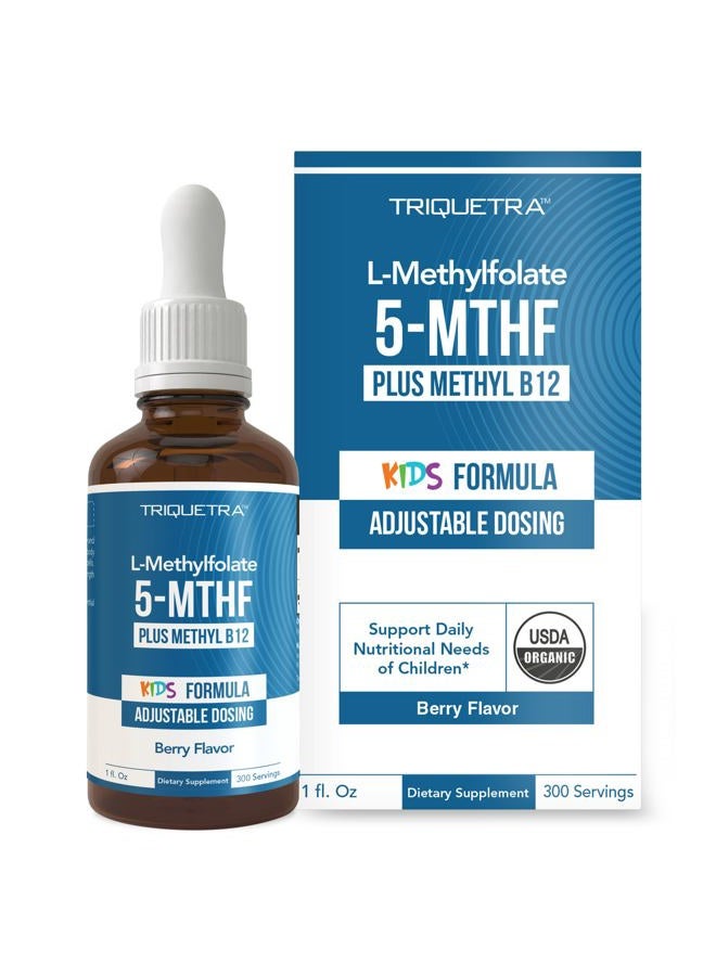 Organic Kids Methylfolate + Methyl B12 Cofactor - Organic Berry Flavor, Sublingual Form - 5-MTHF Form, Superior Form of Folate - Adjustable Dosing for All Ages - Mood, Behavior, Cognition - 1 oz.