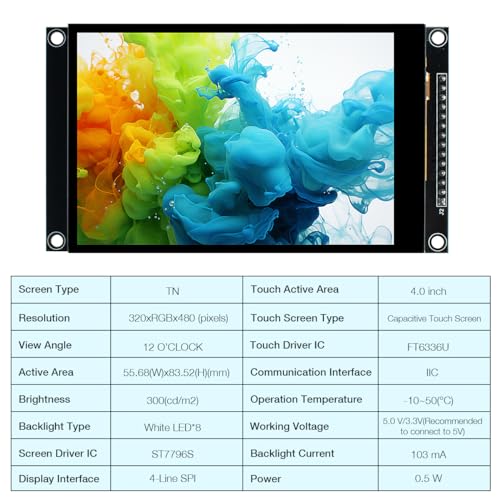 Hosyond 4.0 Inch 320x480 TN Capacitive Touch Screen LCD Display Module SPI Serial ST7796S Driver for Arduino R3/Mega2560/ESP32 - Image 3
