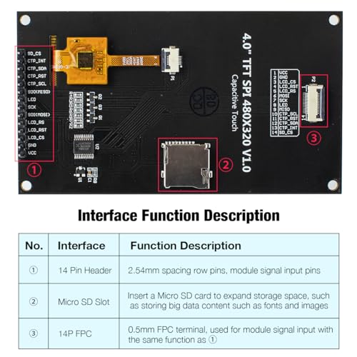 Hosyond 4.0 Inch 320x480 TN Capacitive Touch Screen LCD Display Module SPI Serial ST7796S Driver for Arduino R3/Mega2560/ESP32 - Image 2