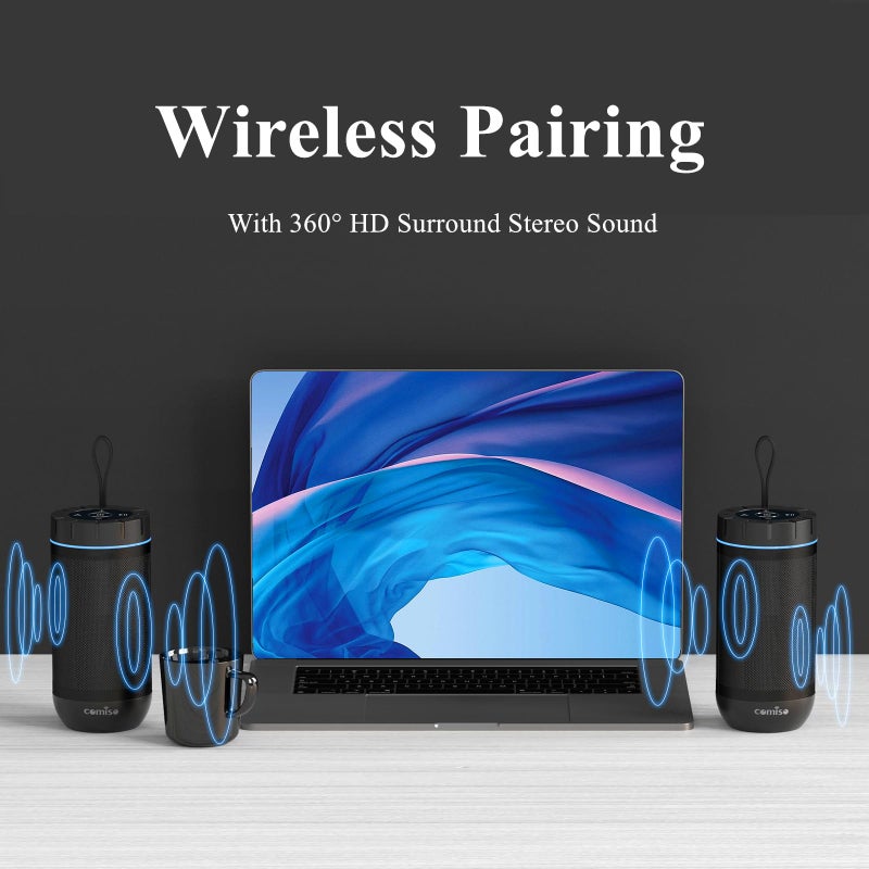 comiso Bluetooth Speaker, IP65 Waterproof Portable Speaker with 360Â° HD Stereo Sound, Punchy Bass, TWS Pairing, 24H Playtime, Wireless Speakers for Home/Outdoor/Camping/Beach, Gifts for Unisex - Image 5