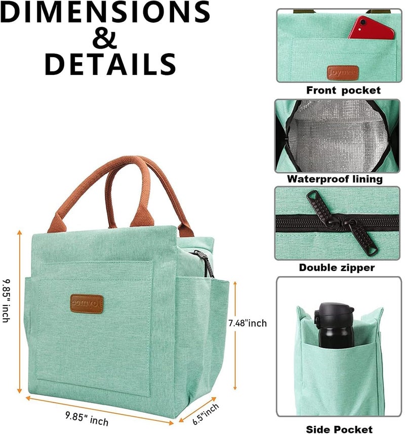 Joymee Lunch Bag Women Insulated Lunch Box Reusable Leakproof Large Spacious Tote for Women Men Adult with Bottle Holder and Side Pockets for Work Picnic Travel - Heather Teal - Image 2