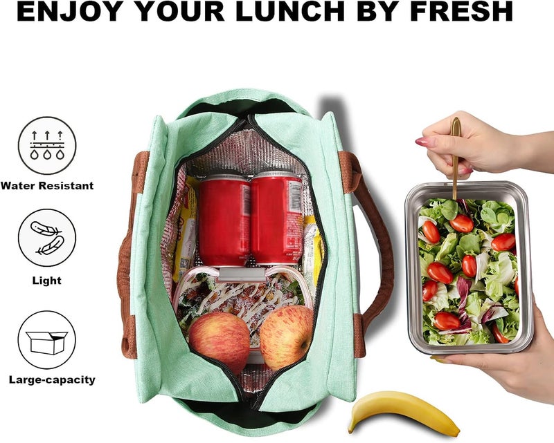 Joymee Lunch Bag Women Insulated Lunch Box Reusable Leakproof Large Spacious Tote for Women Men Adult with Bottle Holder and Side Pockets for Work Picnic Travel - Heather Teal - Image 3