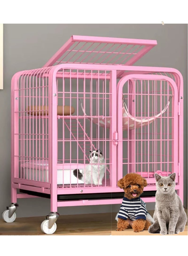 Double Layer Cat Cage With Wheels Cat Small House Pink - Image 1