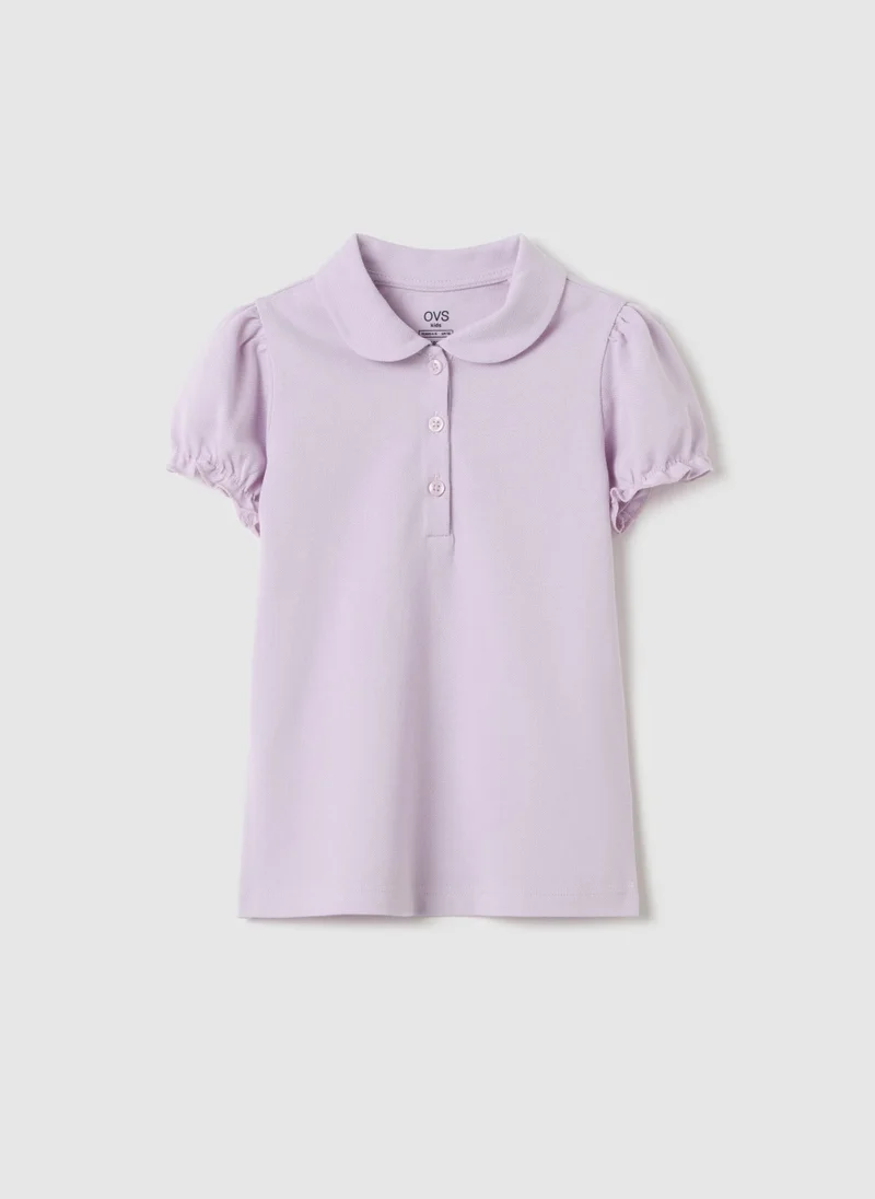 او في اس Polo Shirt In Piquet With Puff Sleeves