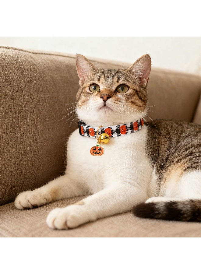 طوق قطط الهالوين قابل للتعديل مطبوع عليه صورة شبح اليقطين مع جرس طوق جرو صغير لطيف إكسسوارات القطط ديكور الهالوين - Image 3